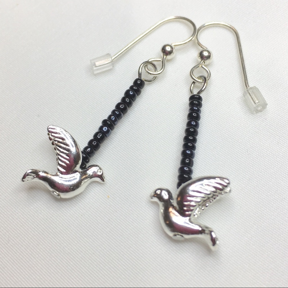 Silver Birds Doves Earrings